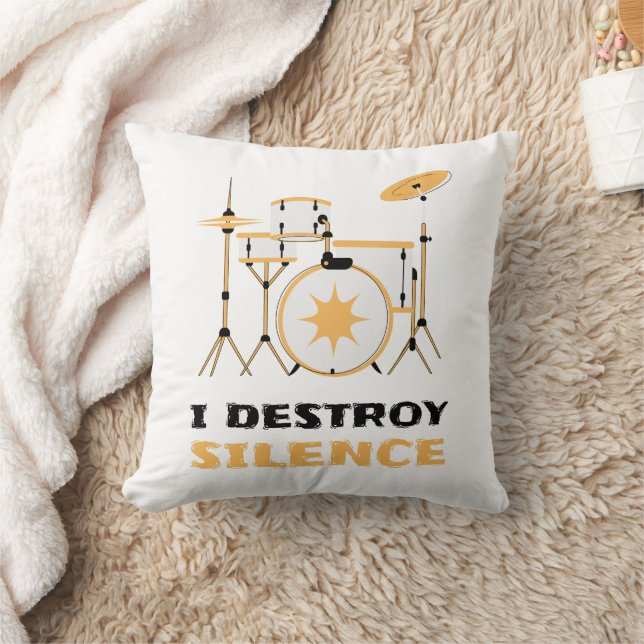 I Destroy Silence Funny Drummer Throw Pillow (Blanket)