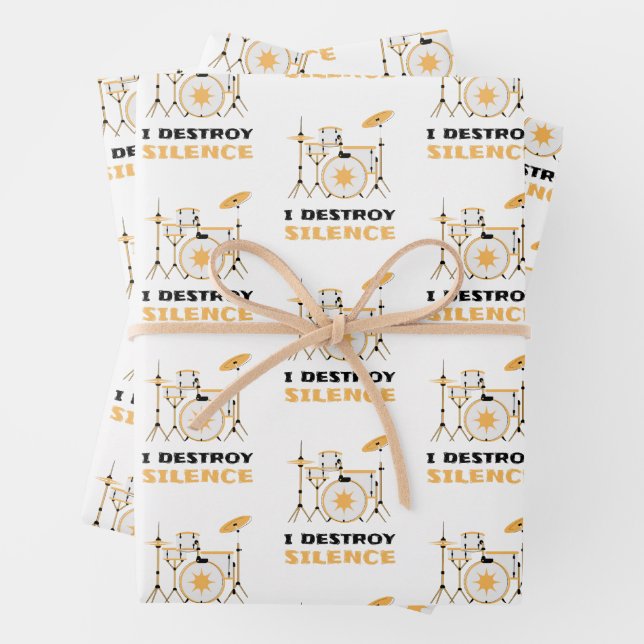 I Destroy Silence Funny Drummer Wrapping Paper Sheets (In situ)