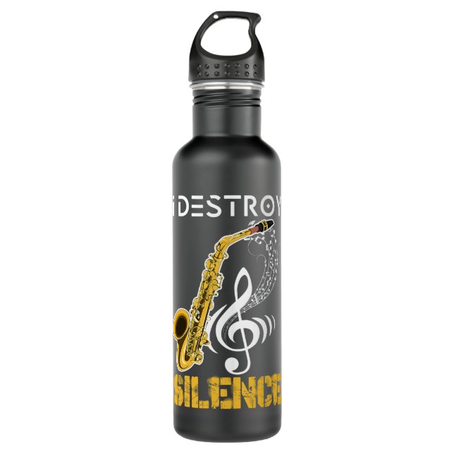 I Destroy Silence Saxophone Stainless Steel Water Bottle (Front)