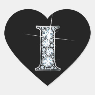 "I" Diamond Bling on Black Heart Sticker