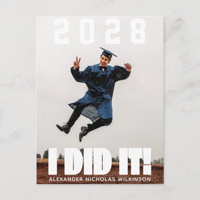 I DID IT Bold Typography Simple Photo Graduation Announcement Postcard (Front)