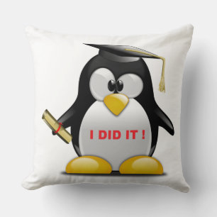 "I DID IT" GRADUATION PENGUIN THROW PILLOW