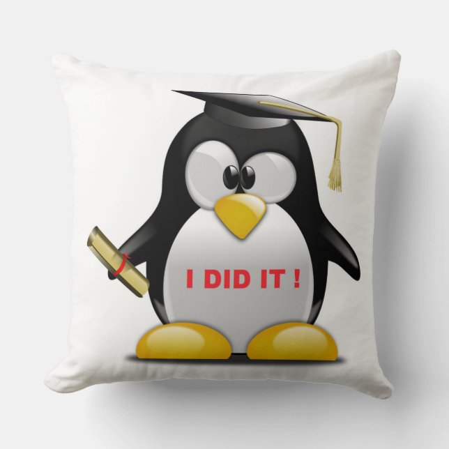 "I DID IT" GRADUATION PENGUIN THROW PILLOW (Front)