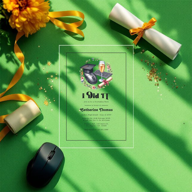 "I did IT" Modern Computer Science Graduation Acrylic Invitations ("I did IT" Modern Computer Science Graduation Acrylic Invitations)