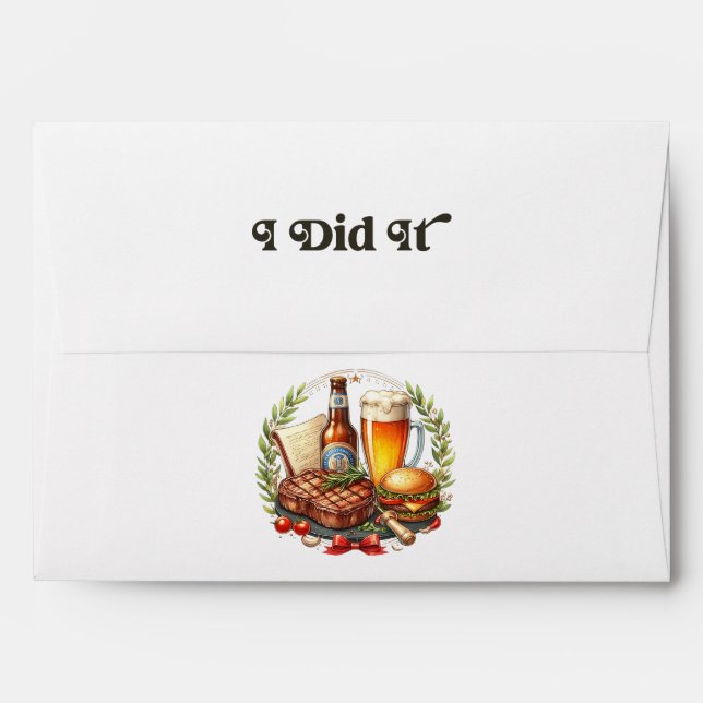 “I Did It” Rustic Steak & Beer Graduation BBQ Envelope (Back (Top Flap))