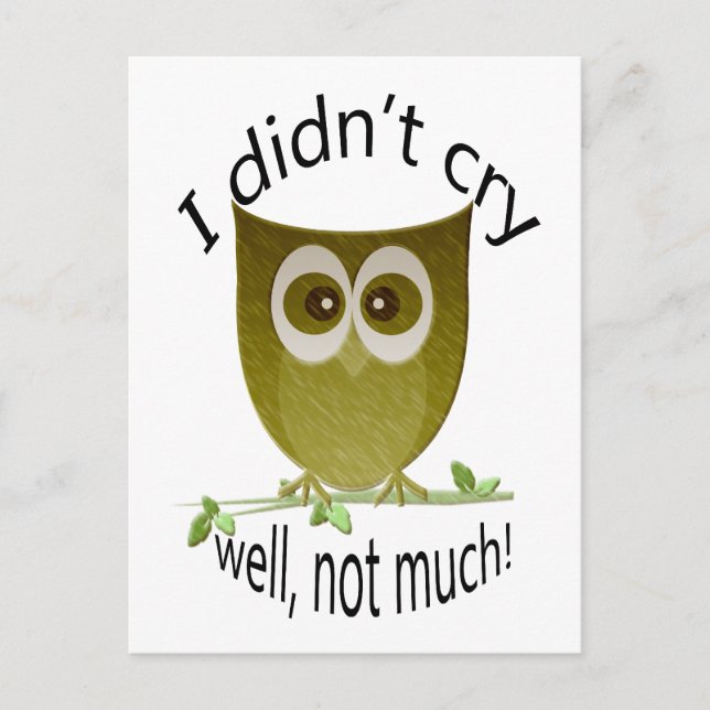 I didn't cry, well, not much! funny cute Owl art Postcard (Front)