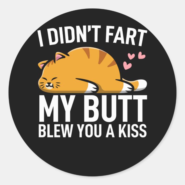 I Didn't Fart My Butt Blew You A Kiss Funny Cat Classic Round Sticker (Front)