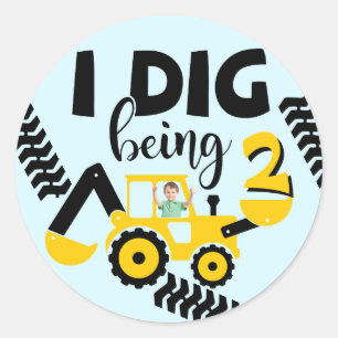 I Dig Being 2 Birthday Construction Classic Round Sticker