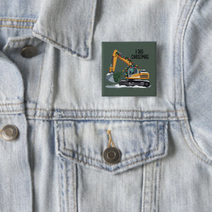I Dig Christmas Excavator Santa Boy Funny Kids Button