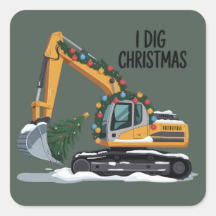 I Dig Christmas Excavator Santa Boy Funny Kids Square Sticker