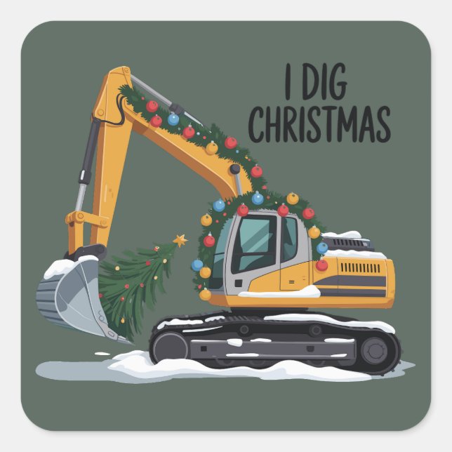 I Dig Christmas Excavator Santa Boy Funny Kids  Square Sticker (Front)