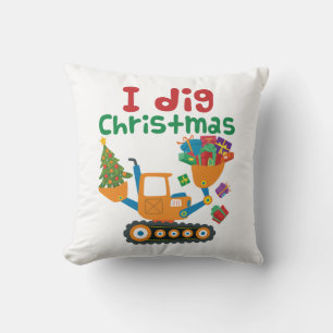 I Dig Christmas Xmas Holiday Excavator Throw Pillow
