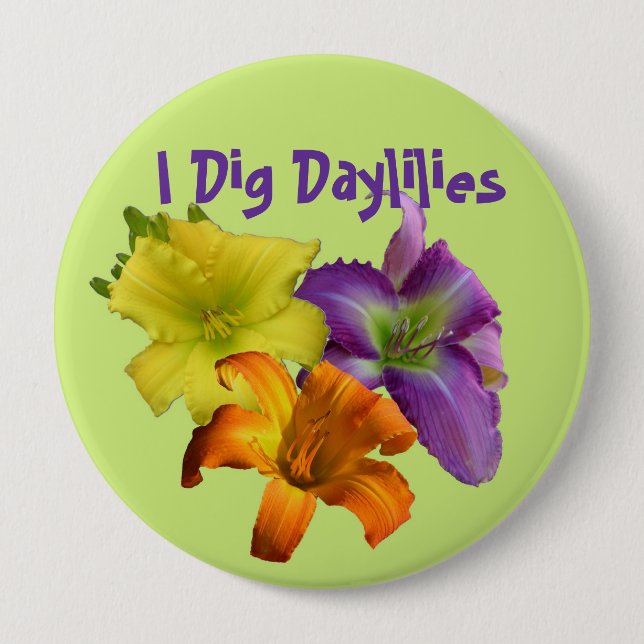 I Dig Daylilies Pinback Button (Front)