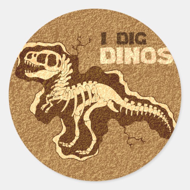 I Dig Dinos Classic Round Sticker (Front)