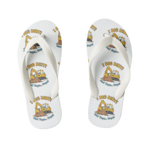 "I Dig Dirt" Playful Excavator Kid's Flip Flops