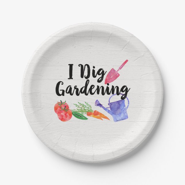 I Dig Gardening Cute Garden Gift Gardener Paper Plates (Front)