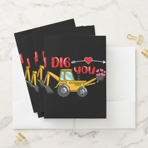 I Dig You Backhoe Valentine Pocket Folder