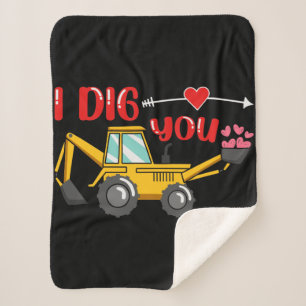 I Dig You Backhoe Valentine Sherpa Blanket