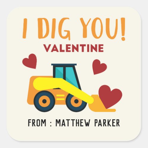 I Dig You _ Construction Valentines Stickers