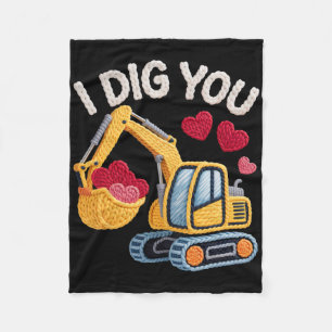 I Dig You Cute Excavator Valentine Design For Kids Fleece Blanket