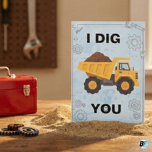 "I Dig You" Dump Truck Construction Love Pun Greet Note Card (Creator Uploaded)