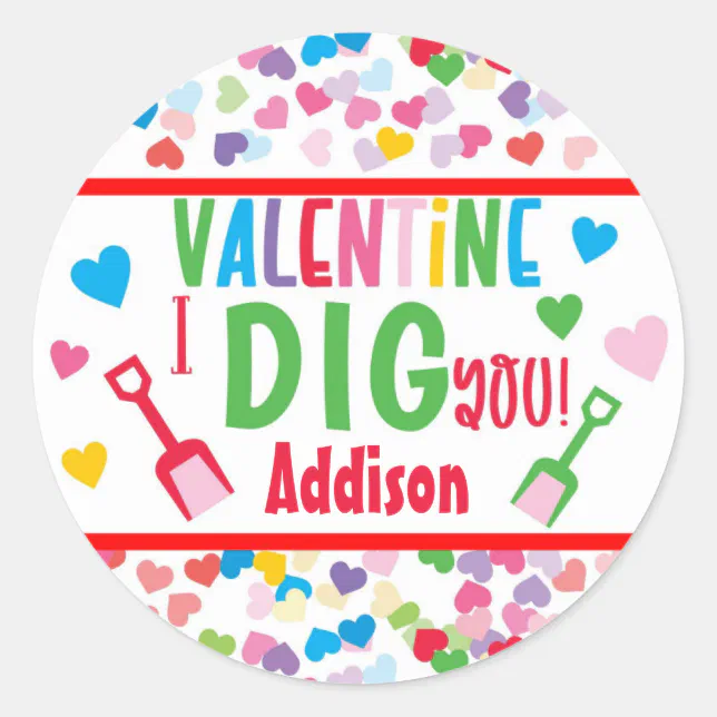 I Dig You Shovel Valentine School Gift Classic Rou Classic Round Sticker | Zazzle for I Dig You Valentine Free Printable