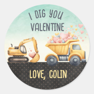 I dig you Valentine Dumptruck Construction Classic Round Sticker