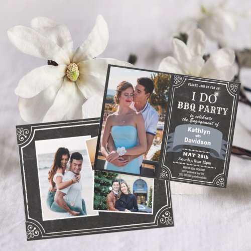 I DO 4 Photo Engagement Chic BBQ Party Invitation