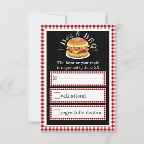 I Do and BBQ Gingham Hamburger Casual Wedding RSVP