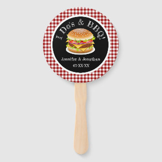 I Do and BBQ Red Gingham Hamburger Casual Wedding Hand Fan