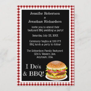 I Do and BBQ Red Gingham Hamburger Casual Wedding Invitation