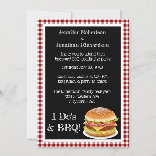 I Do and BBQ Red Gingham Hamburger Casual Wedding Invitation
