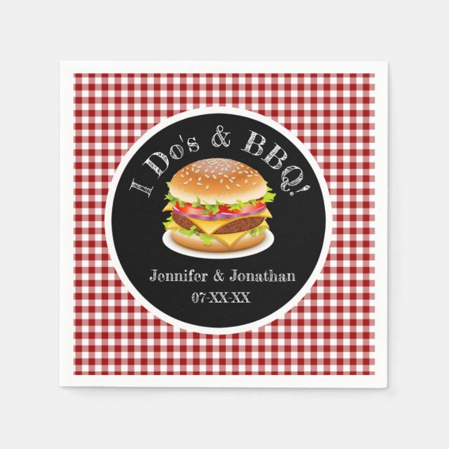 I Do and BBQ Red Gingham Hamburger Casual Wedding Napkins (Front)