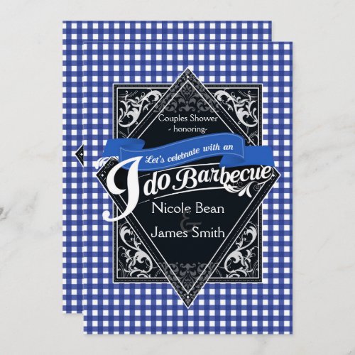 I DO BARBECUE BBQ Blue White Checkered Engagement Invitation