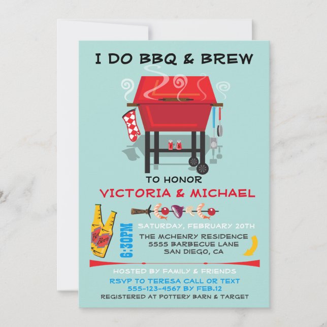 I do barbecue BBQ engagement party invitations (Front)
