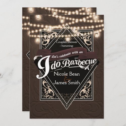 I DO BARBECUE BBQ Faux Leather  Lights Engagement Invitation