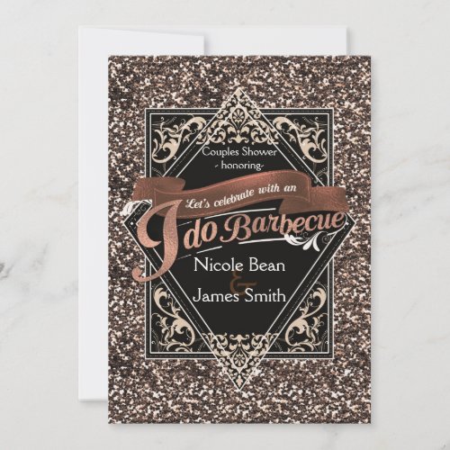 I DO BARBECUE BBQ Faux Rose Glitter Engagement Invitation