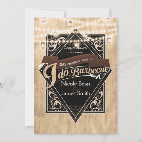 I DO BARBECUE BBQ Western Wood  Lights Engagement Invitation