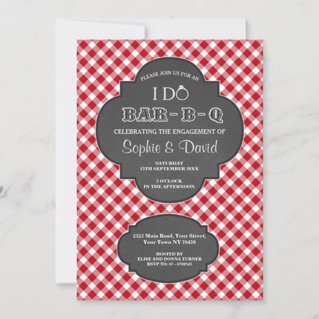 I DO BARBEQUE Engagement Chalk Gingham Invite (Front)