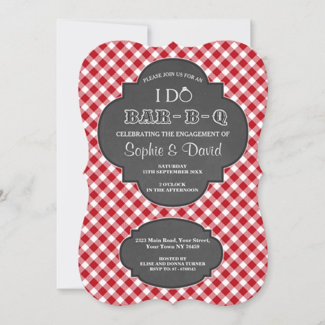 I DO BARBEQUE Engagement Chalk Gingham Invite (Front)
