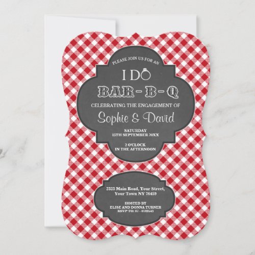 I DO BARBEQUE Engagement Chalk Gingham Invite