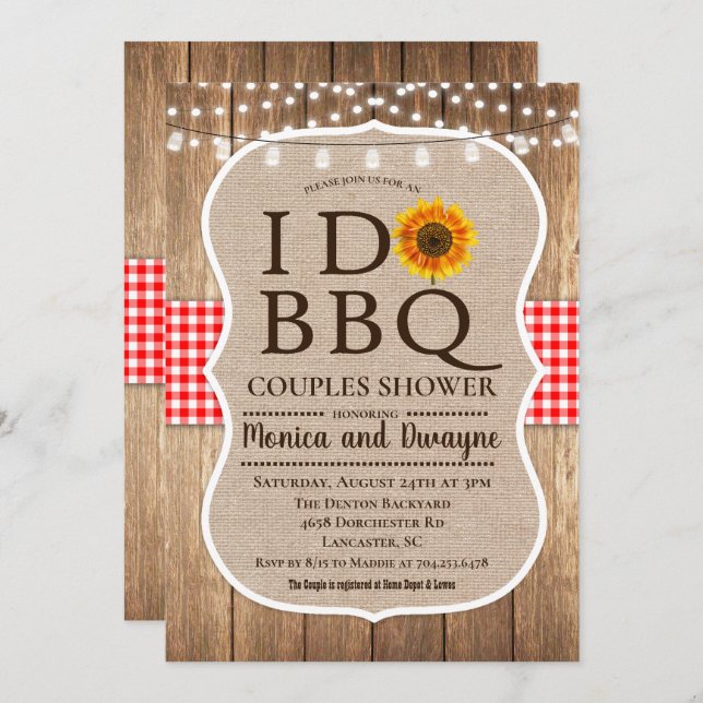 I DO BBQ Barbecue Gingham String Lights Invitation (Front/Back)
