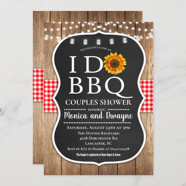 I DO BBQ Barbecue Gingham String Lights Invitation (Front/Back)
