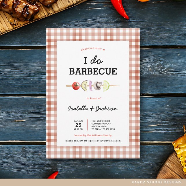 I DO BBQ Barbecue Wedding Shower Invitation (Personalize with your info, choose corner and paper style.)
