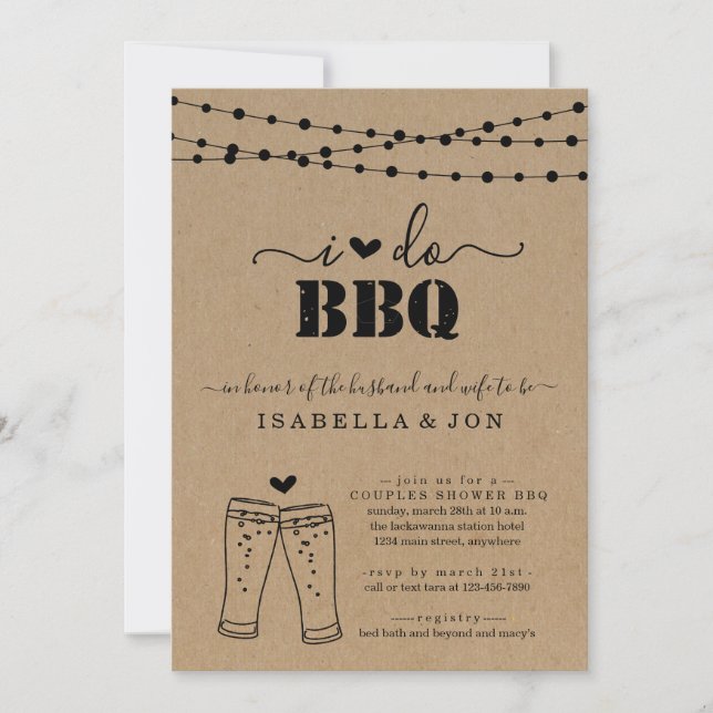 I Do BBQ Beer Couples Wedding Shower Engagement Invitation (Front)