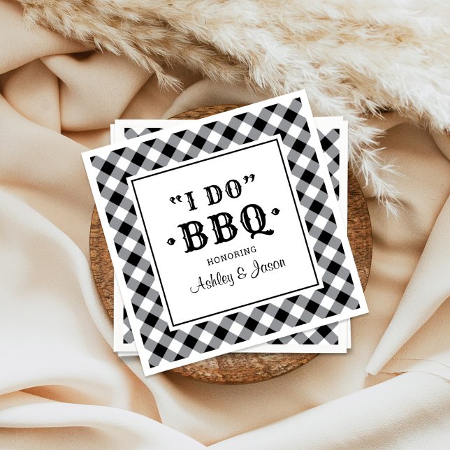 I Do BBQ Black Gingham Custom Wedding Monogram Napkins (Creator Uploaded)