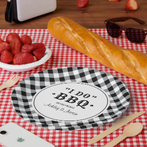 I Do BBQ Black Gingham Custom Wedding Monogram Paper Plates