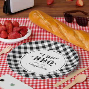I Do BBQ Black Gingham Custom Wedding Monogram Paper Plates
