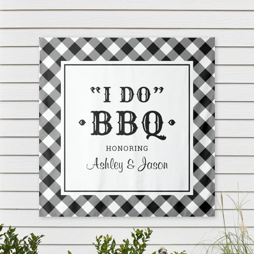 I Do BBQ Black Gingham Custom Wedding Monogram Tapestry