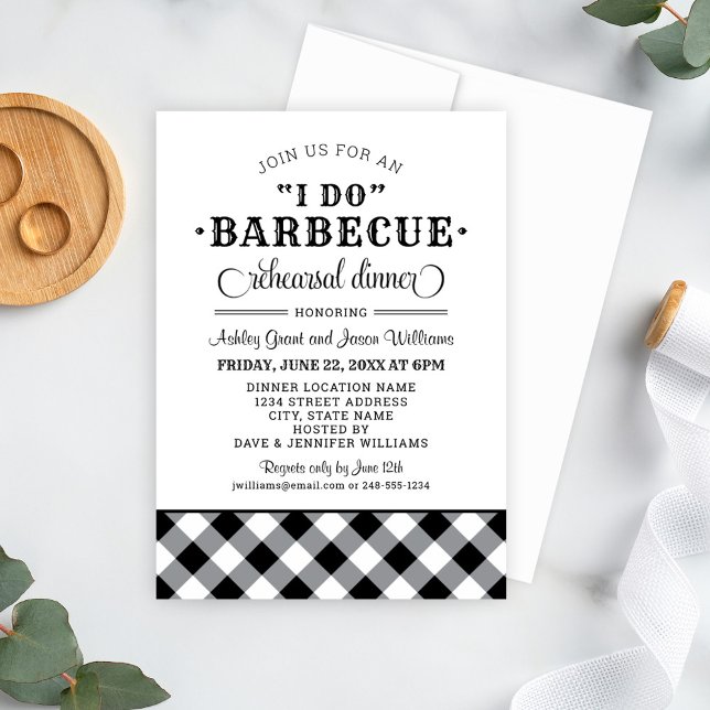 I Do BBQ Black Gingham Wedding Rehearsal Dinner Invitation (Creator Uploaded)